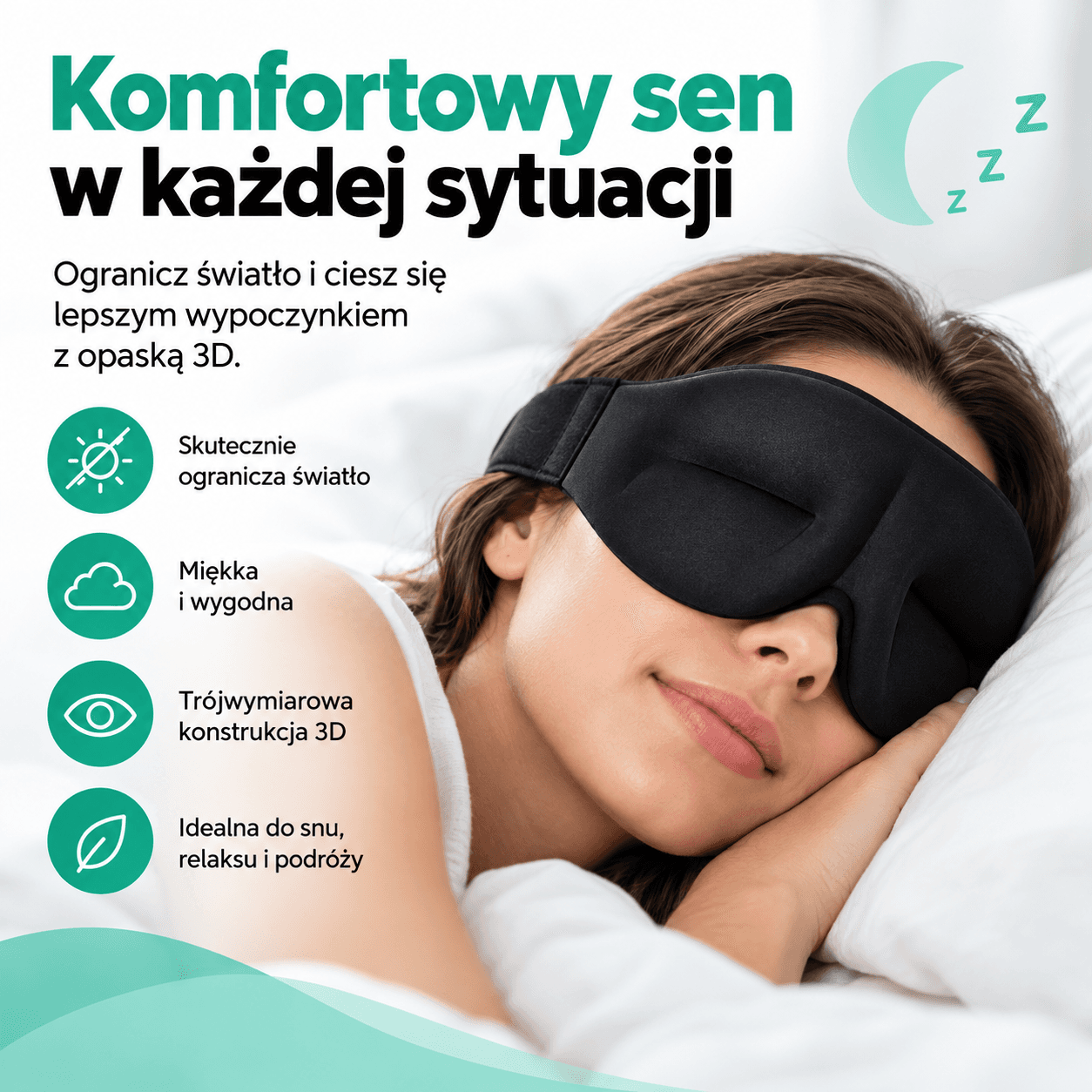 ZACMIO – Maska PREMIUM do Spania 3D z Zaciemnieniem
