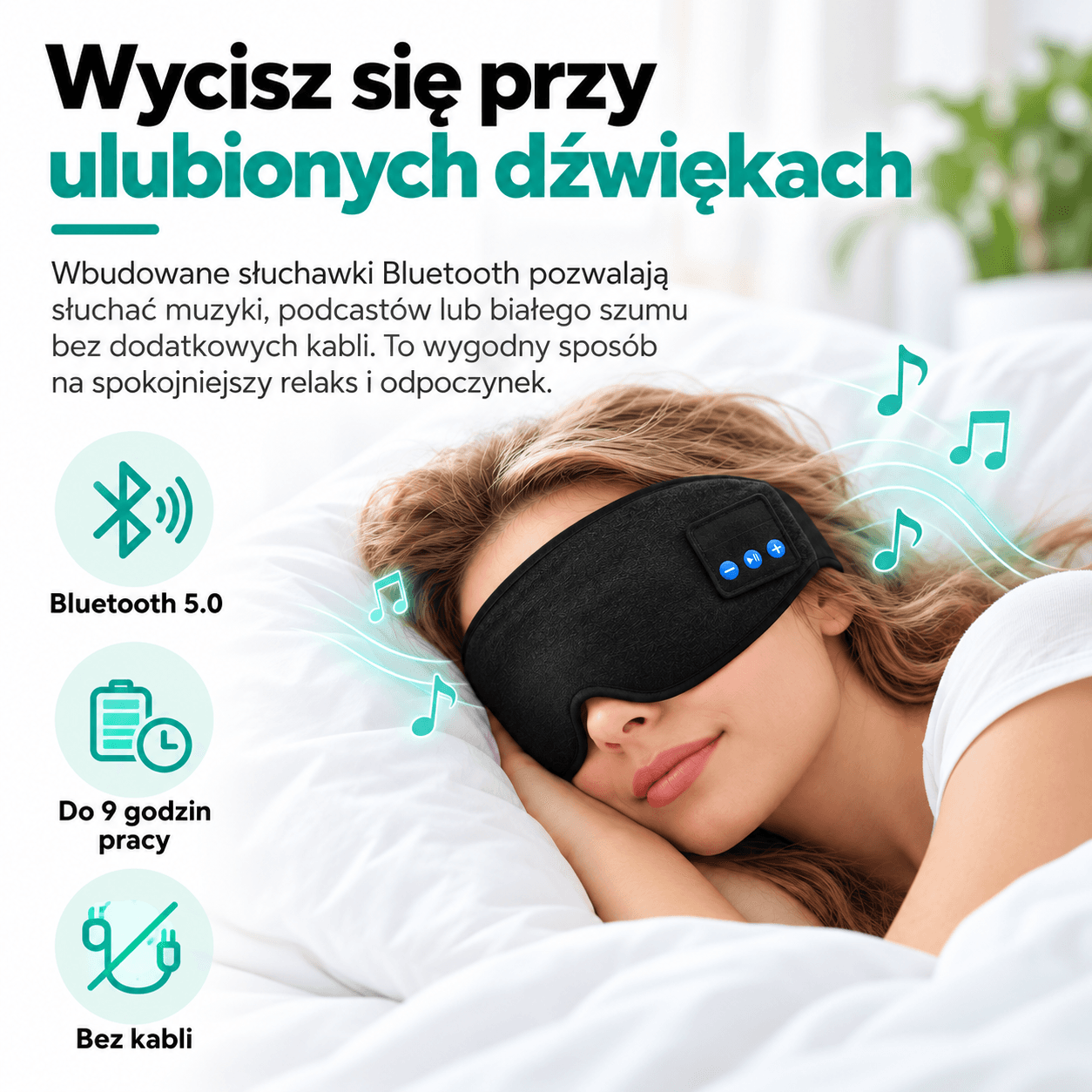NOKELIA - Opaska do Spania z Muzyką i Zaciemnieniem 3D